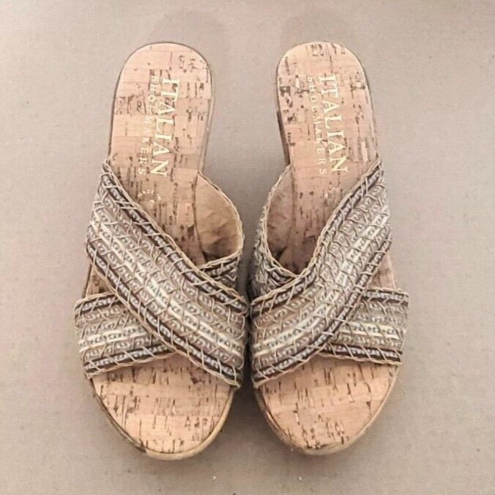 Italian Shoemakers Ferrini Cork Wedge Sandals Size 6.5 Boho Summer Festival - Picture 6 of 10